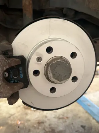 After: a new brake disc and Pagid brake pads fitted to the same car